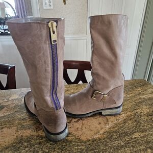 Women's Steve Madden Taupe suede Leather Mid-Calf Buckle Riding Boots 8.5
